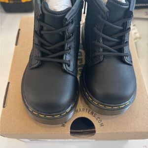 Dr. Martens Kids Black Boots with Yellow Stitching